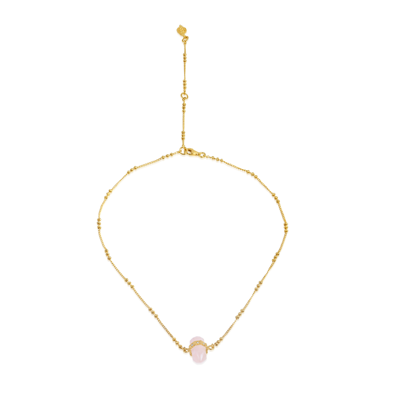 Gold Vermeil Shoot For The Moon Necklace with Rose Quartz by Ananda Soul