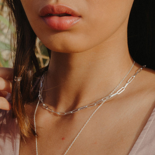 Paperclip Chain Necklace Silver