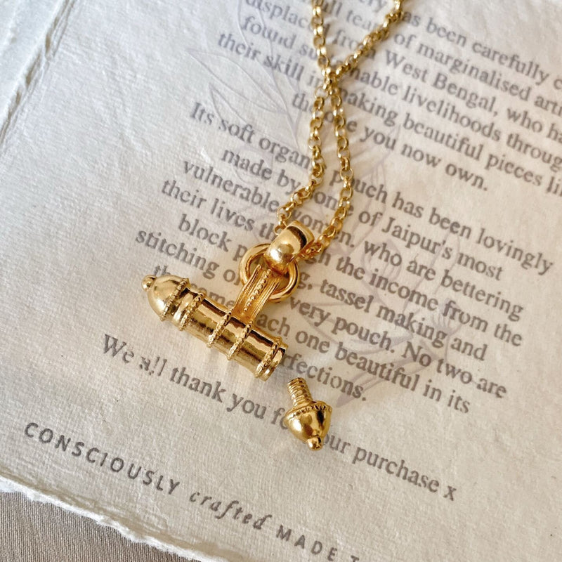 Gold Vermeil Secret T-Bar Amulet Necklace
