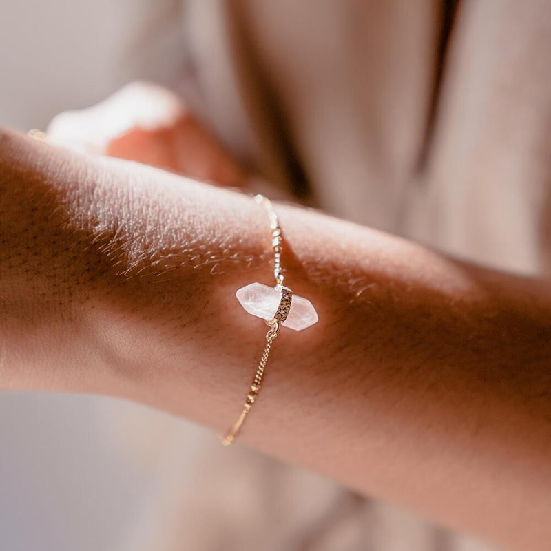 Shoot For The Moon Bracelet with White Topaz and Rose Quartz by Ananda Soul