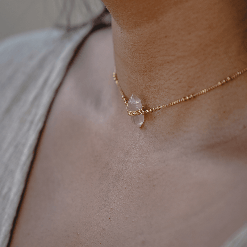 Gold Vermeil and Rose Quartz Shoot For The Moon Necklace by Ananda Soul