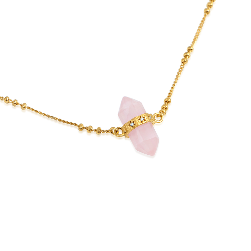 Ananda Soul Rose Quartz and Gold Vermeil Shoot For The Moon Necklace