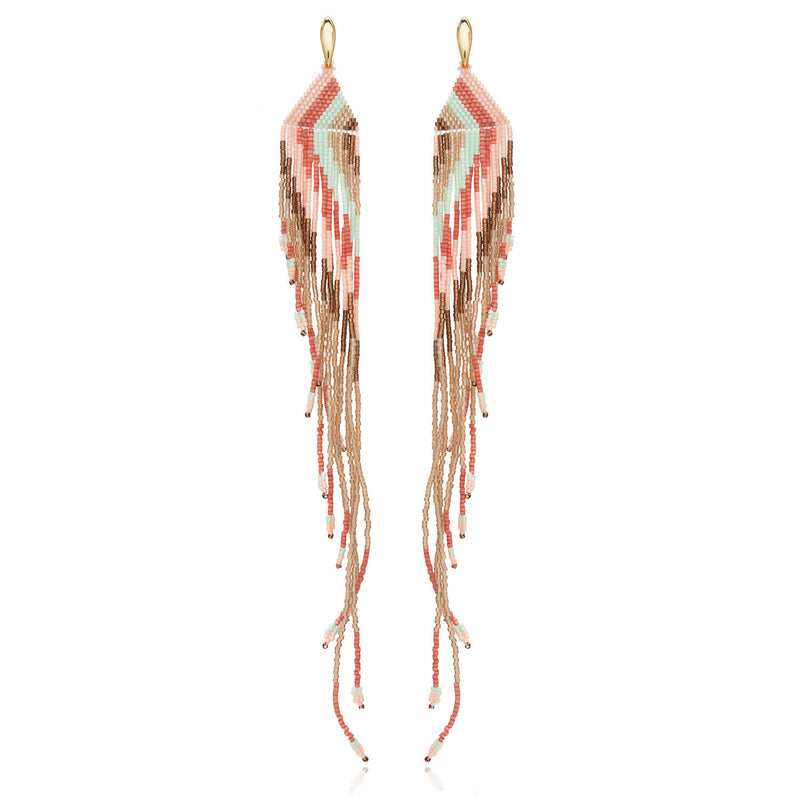 Azuni London Long Beaded Quetzal Earrings with Japanese Beads